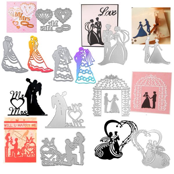 YUHAJO 9 PIECES WEDDING COUPLES METAL CUTTING DIES FOR CARD MAKING