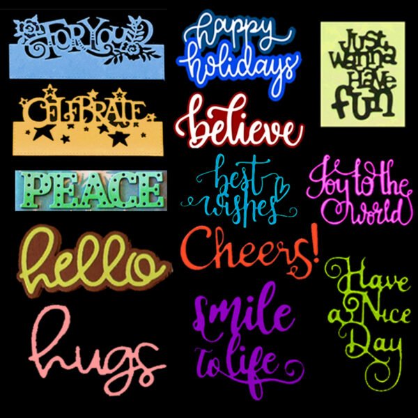 YUHAJO 13 PIECES EXPRESSIONS METAL WORDS CUTTING DIES FOR CARD MAKING