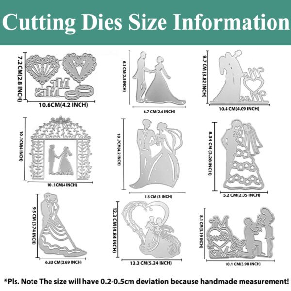 YUHAJO 9 PIECES WEDDING COUPLES METAL CUTTING DIES FOR CARD MAKING