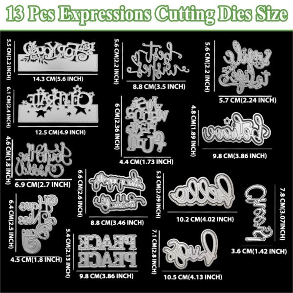 YUHAJO 13 PIECES EXPRESSIONS METAL WORDS CUTTING DIES FOR CARD MAKING