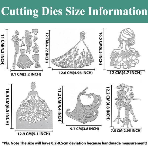 YUHAJO 6 PIECES LADY DRESS METAL CUTTING DIES FOR CARD MAKING